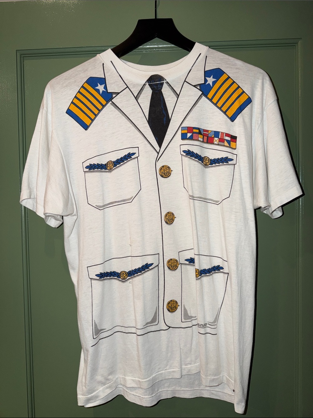 White Novelty Military Jacket Print T-Shirt - Casual Men’s Tee - vintage